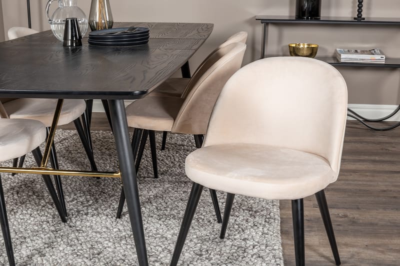 Irunea Förlängningsbar Matgrupp 180 cm inkl 6 Valeri Stolar - Svart/Beige/Sammet - Möbler - Bord & matgrupper - Matgrupper