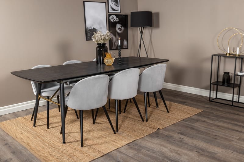 Irunea Förlängningsbar Matgrupp 180 cm inkl 6 Valeri Stolar - Svart/Grå/Manchester - Möbler - Bord & matgrupper - Matgrupper