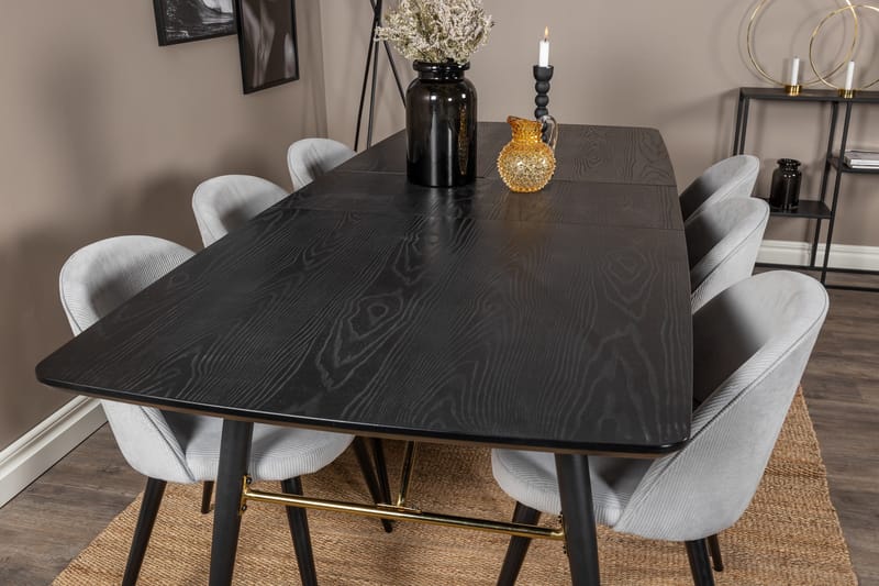 Irunea Förlängningsbar Matgrupp 180 cm inkl 6 Valeri Stolar - Svart/Grå/Manchester - Möbler - Bord & matgrupper - Matgrupper