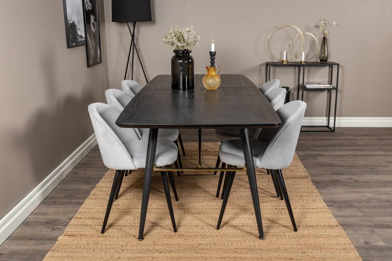 Irunea Förlängningsbar Matgrupp 180 cm inkl 6 Valeri Stolar - Svart/Grå/Manchester - Möbler - Bord & matgrupper - Matgrupper