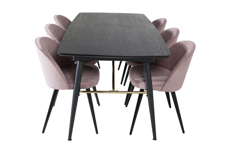 Irunea Förlängningsbar Matgrupp 180 cm inkl 6 Valeri Stolar - Svart/Rosa/Manchester - Möbler - Bord & matgrupper - Matgrupper