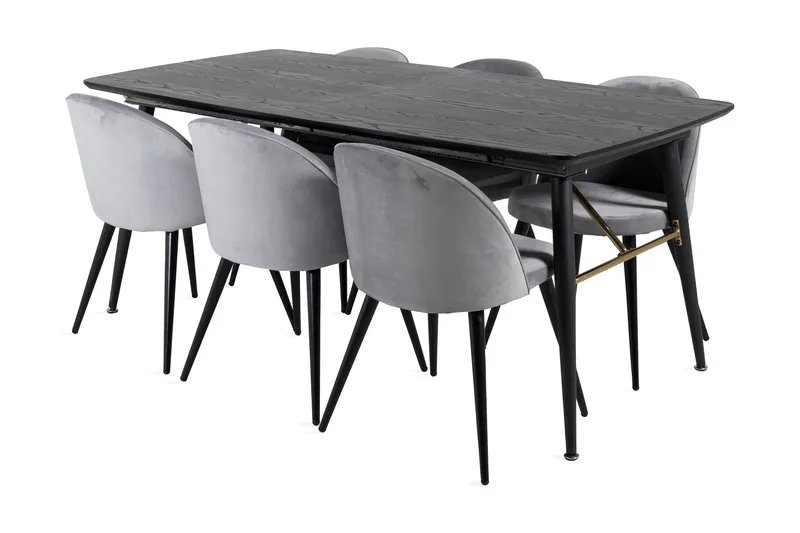 Irunea Förlängningsbar Matgrupp 180 cm inkl 6 Valerie Stolar, Svart/Ljusgrå