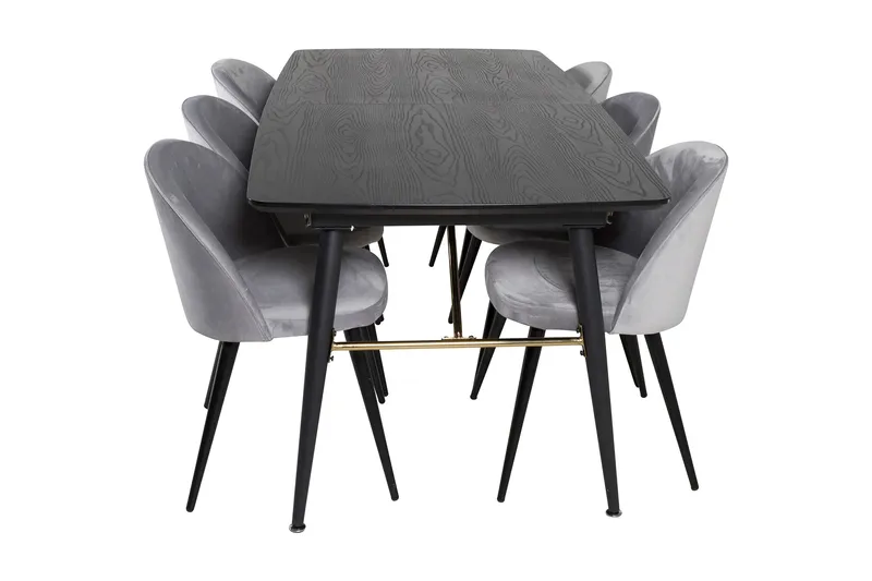 Irunea Förlängningsbar Matgrupp 180 cm inkl 6 Valerie Stolar - Svart/Ljusgrå - Möbler - Bord & matgrupper - Matgrupper