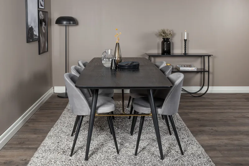 Irunea Förlängningsbar Matgrupp 180 cm inkl 6 Valerie Stolar - Svart/Ljusgrå - Möbler - Bord & matgrupper - Matgrupper