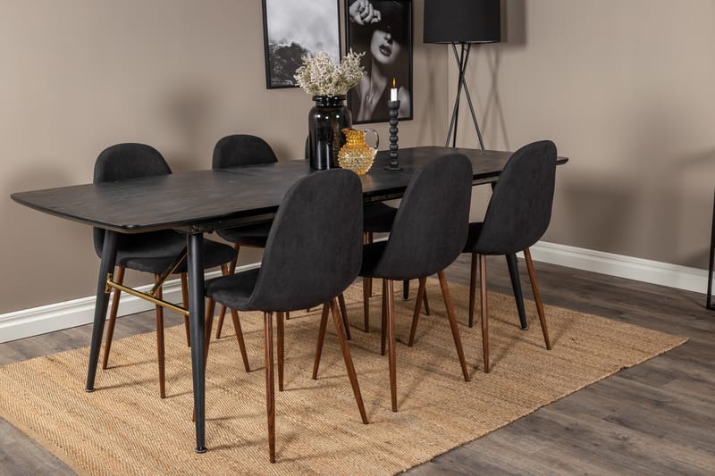 Irunea Förlängningsbar Matgrupp 180 cm inkl 6 Ypas Stolar - Svart/Brun - Möbler - Bord & matgrupper - Matgrupper