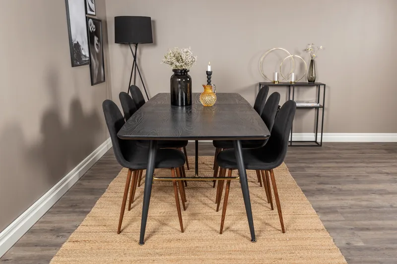 Irunea Förlängningsbar Matgrupp 180 cm inkl 6 Ypas Stolar - Svart/Brun - Möbler - Bord & matgrupper - Matgrupper