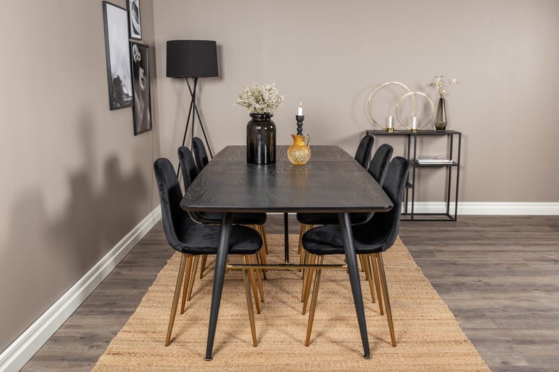 Irunea Förlängningsbar Matgrupp 180 cm inkl 6 Pontus Stolar - Svart/Mässing/Sammet - Möbler - Bord & matgrupper - Matgrupper