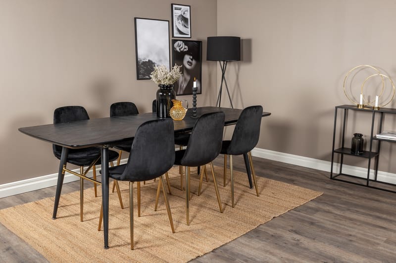 Irunea Förlängningsbar Matgrupp 180 cm inkl 6 Pontus Stolar - Svart/Mässing/Sammet - Möbler - Bord & matgrupper - Matgrupper