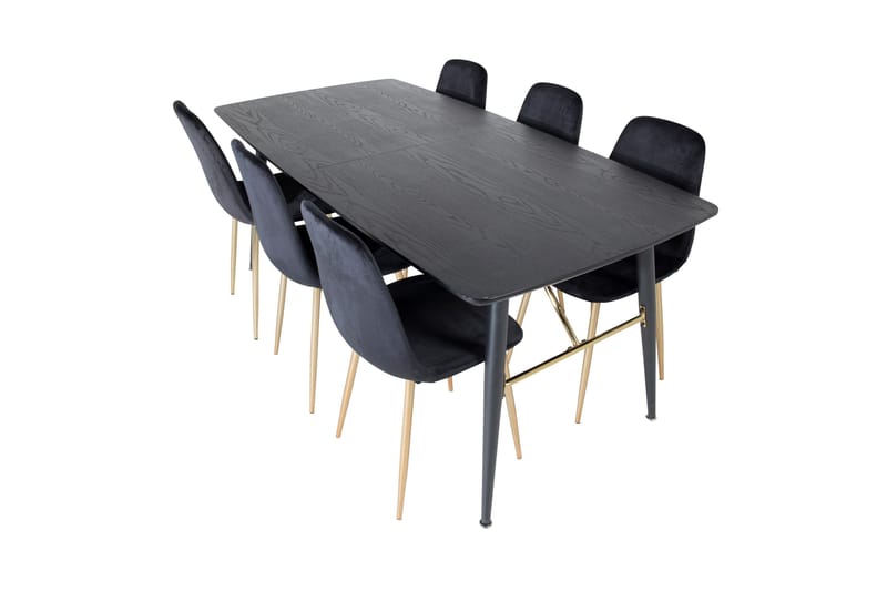 Irunea Förlängningsbar Matgrupp 180 cm inkl 6 Pontus Stolar - Svart/Mässing/Sammet - Möbler - Bord & matgrupper - Matgrupper