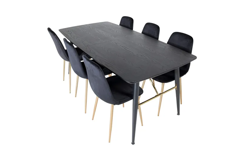 Irunea Förlängningsbar Matgrupp 180 cm inkl 6 Pontus Stolar - Svart/Mässing/Sammet - Möbler - Bord & matgrupper - Matgrupper