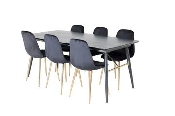Irunea Förlängningsbar Matgrupp 180 cm inkl 6 Pontus Stolar - Svart/Mässing/Sammet - Möbler - Bord & matgrupper - Matgrupper