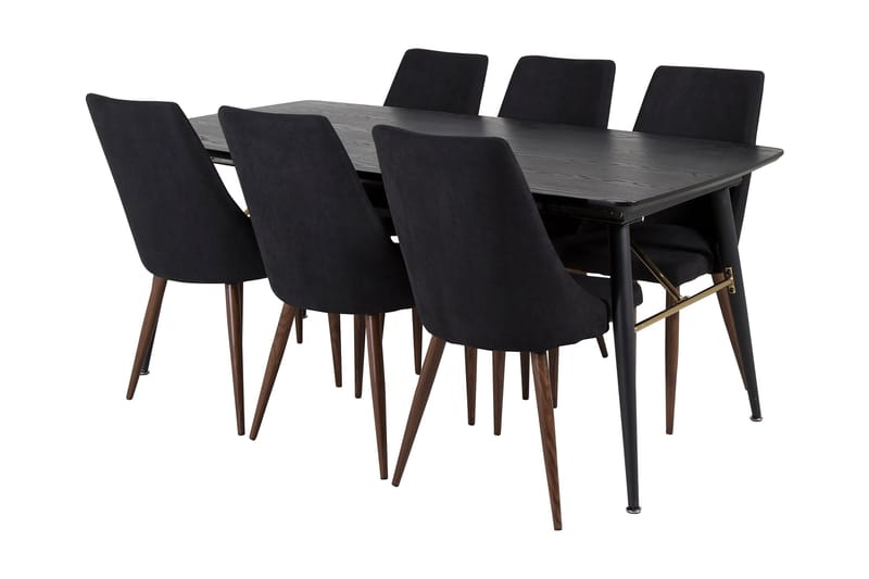 Irunea Förlängningsbar Matgrupp 180cm inkl 6 Campomar Stolar, Svart/Brun