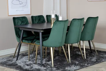 Irunea Förlängningsbar Matgrupp 180cm inkl 6 Valerie Lyx Sto - Svart/Mörkgrön/Guld - Möbler - Bord & matgrupper - Matgrupper