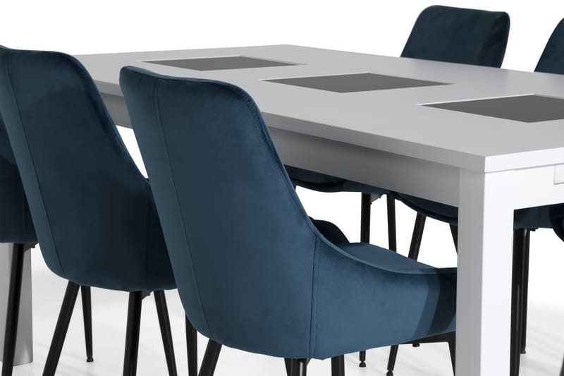 Jasmin Förlängningsbar Matgrupp 180 cm med 6 Alsarp Stol - Vit/Blå - Möbler - Bord & matgrupper - Matgrupper
