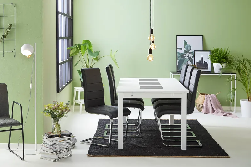 Jasmin Förlängningsbar Matgrupp 180 cm med 6 Cibus Stol - Vit/Svart - Möbler - Bord & matgrupper - Matgrupper