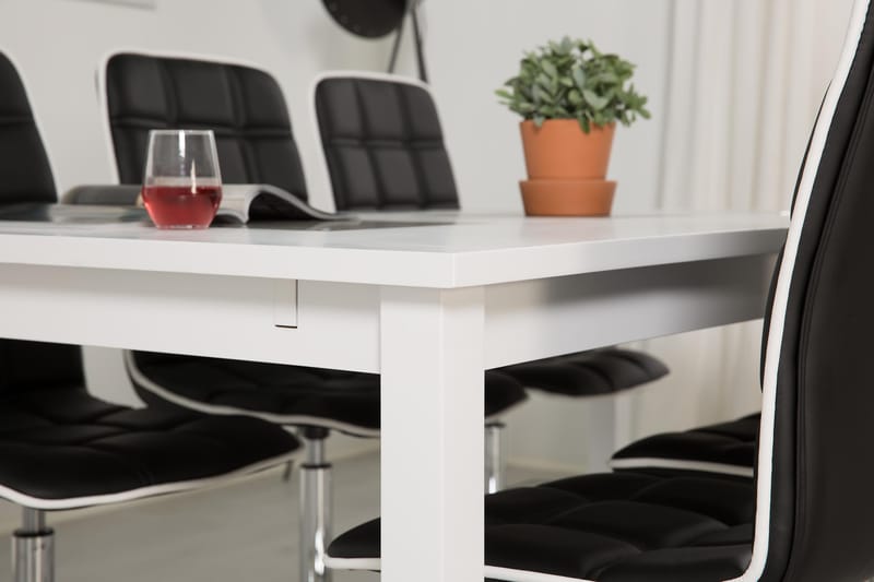 Jasmin Förlängningsbar Matgrupp 180 cm med 6 Frida Stol - Vit/Svart - Möbler - Bord & matgrupper - Matgrupper