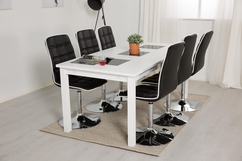 Jasmin Förlängningsbar Matgrupp 180 cm med 6 Frida Stol - Vit/Svart - Möbler - Bord & matgrupper - Matgrupper