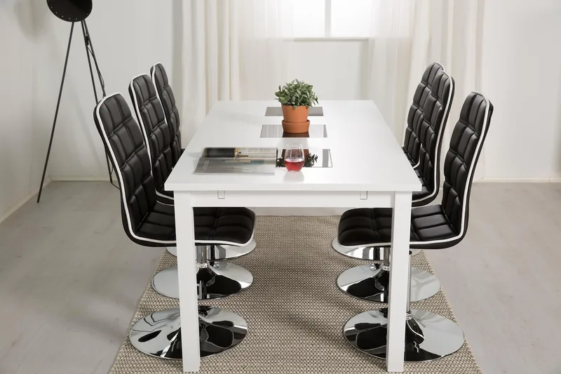 Jasmin Förlängningsbar Matgrupp 180 cm med 6 Frida Stol - Vit/Svart - Möbler - Bord & matgrupper - Matgrupper