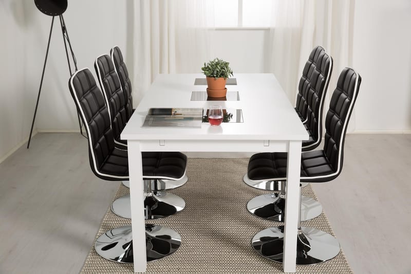 Jasmin Förlängningsbar Matgrupp 180 cm med 6 Frida Stol - Vit/Svart - Möbler - Bord & matgrupper - Matgrupper