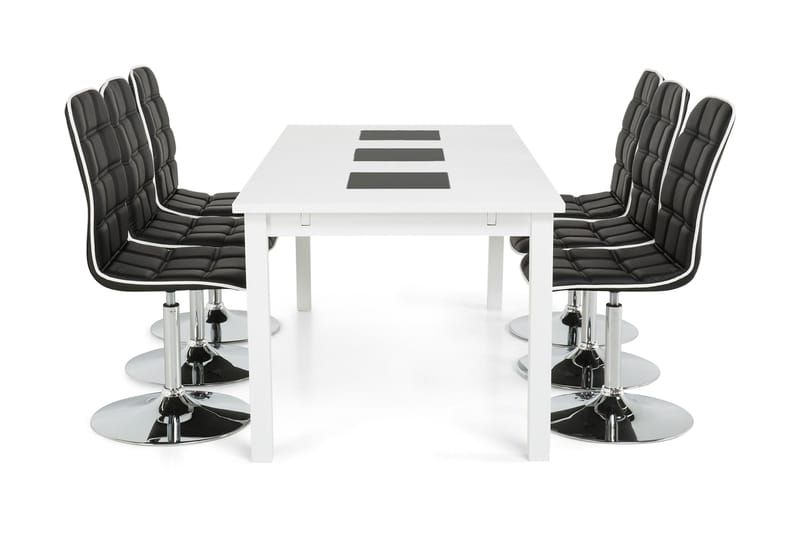 Jasmin Förlängningsbar Matgrupp 180 cm med 6 Frida Stol - Vit/Svart - Möbler - Bord & matgrupper - Matgrupper