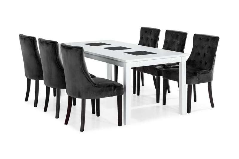 Jasmin Förlängningsbar Matgrupp 180 cm med 6 Viktoria Stol - Vit/Grå - Möbler - Bord & matgrupper - Matgrupper