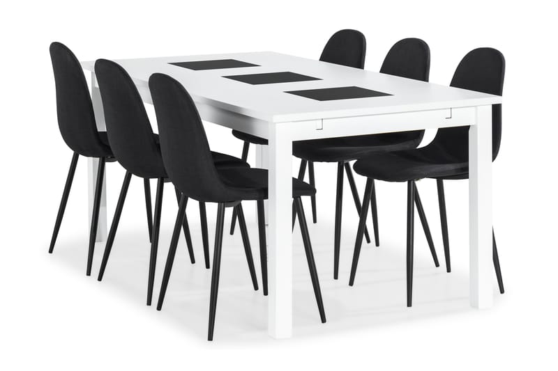 Jasmin Förlängningsbar Matgrupp med 6 Nibe Stol - Vit/Svart - Möbler - Bord & matgrupper - Matgrupper