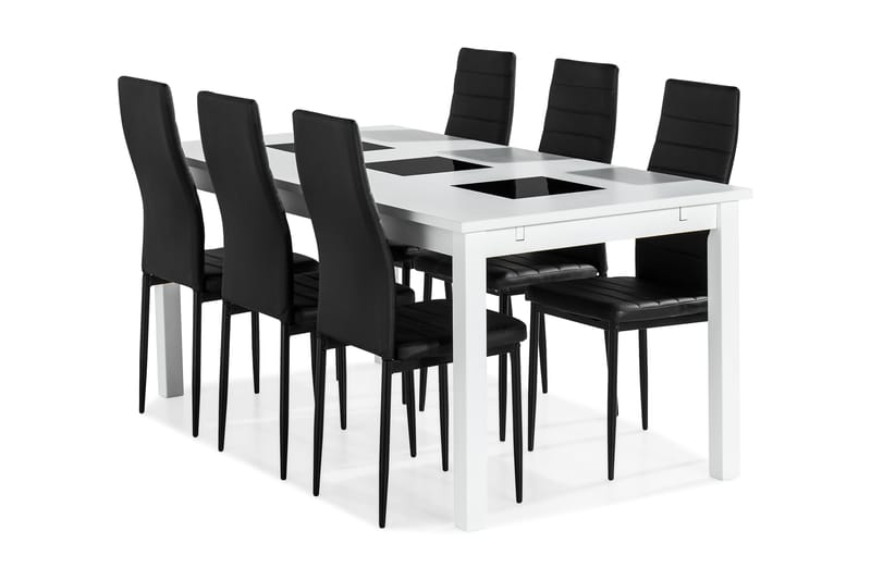 Jasmin Förlängningsbar Matgrupp med 6 Ted Stol - Vit/Svart - Möbler - Bord & matgrupper - Matgrupper