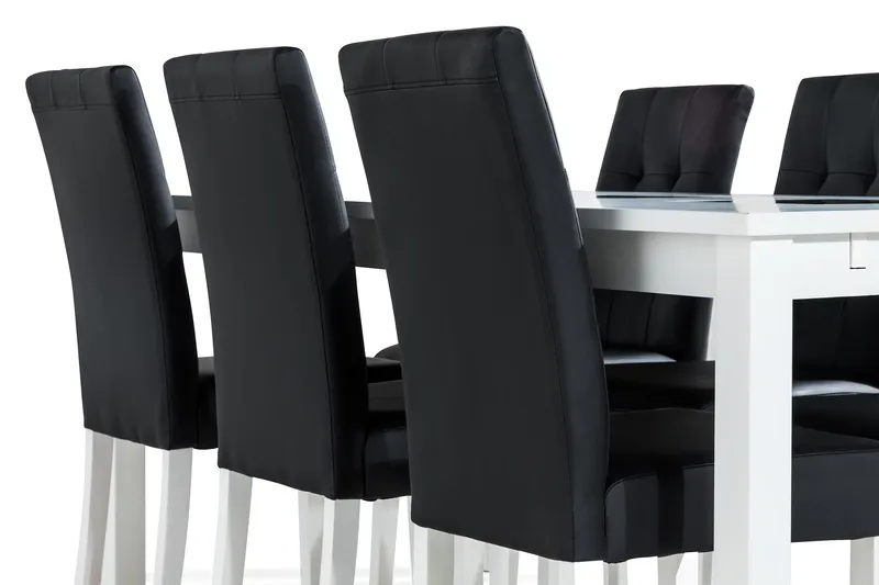 Jasmin Matgrupp 180 + 6 Stolar Utdragbart matbord - Vit / Svart - Möbler - Bord & matgrupper - Matgrupper