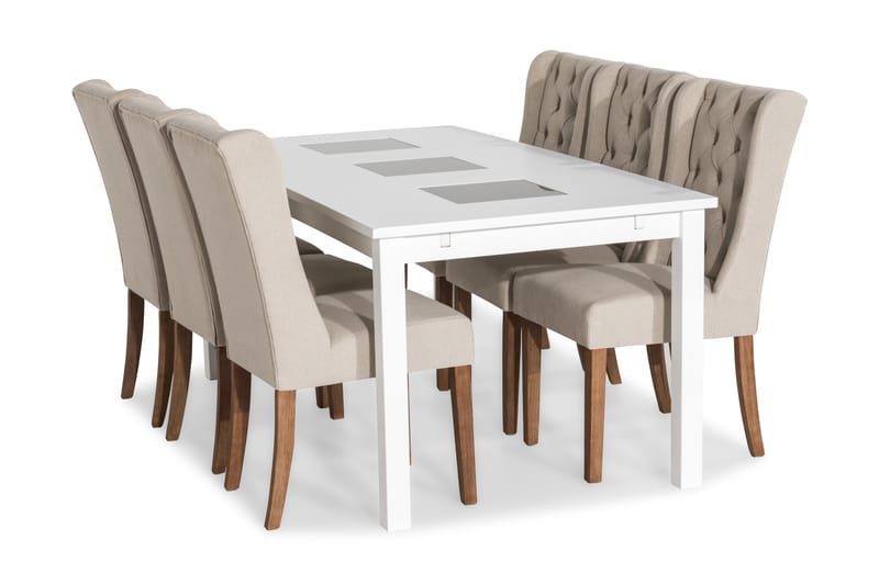 Jasmin Matgrupp 180 cm med 6 Irma Stol - Vintage Alm/Beige - Möbler - Bord & matgrupper - Matgrupper