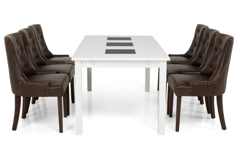 Jasmin Matgrupp 180 cm med 6 Tuva Fåtölj - Vit/Brun PU - Möbler - Bord & matgrupper - Matgrupper
