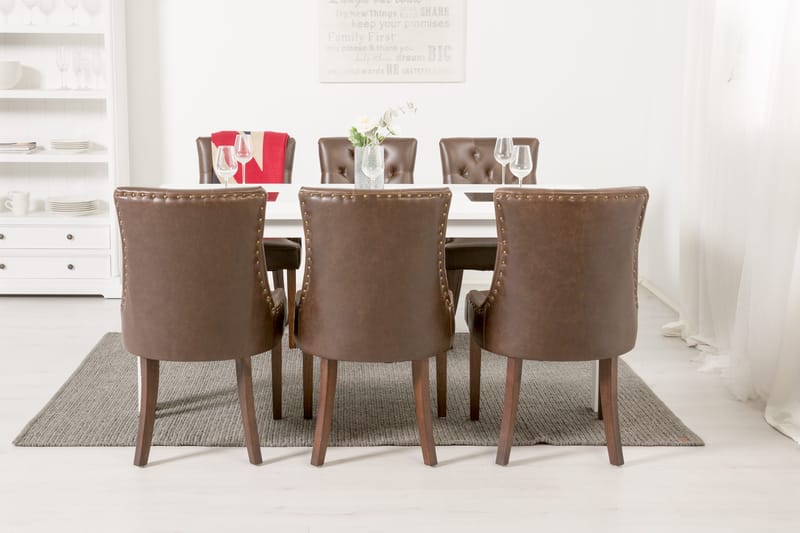 Jasmin Matgrupp 180 cm med 6 Tuva Fåtölj - Vit/Brun PU - Möbler - Bord & matgrupper - Matgrupper