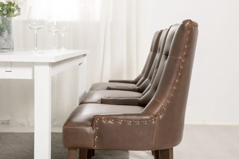 Jasmin Matgrupp 180 cm med 6 Tuva Fåtölj - Vit/Brun PU - Möbler - Bord & matgrupper - Matgrupper