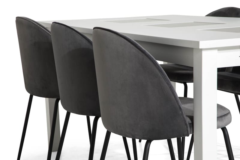 Jasmin Matgrupp 180 med 6 Felipe Stol Sammet - Vit/Grå/Svarta Ben - Möbler - Bord & matgrupper - Matgrupper