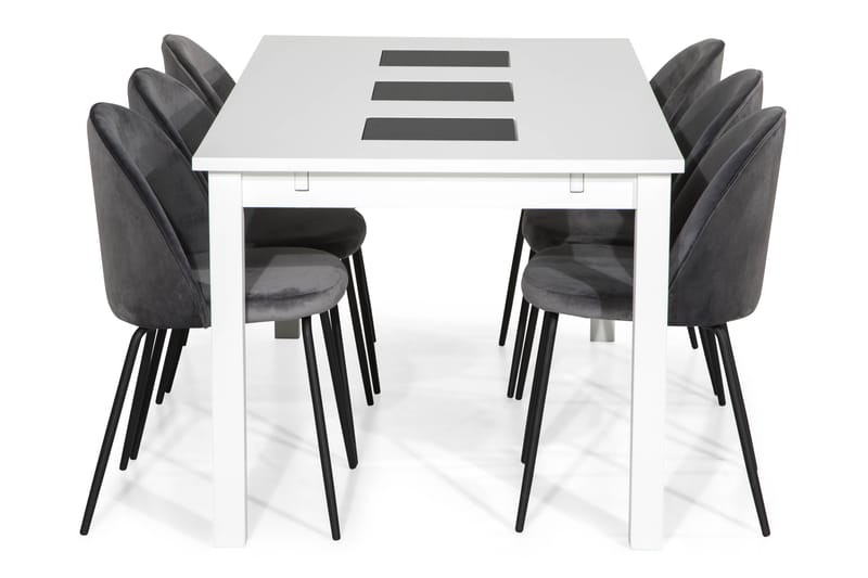 Jasmin Matgrupp 180 med 6 Felipe Stol Sammet - Vit/Grå/Svarta Ben - Möbler - Bord & matgrupper - Matgrupper