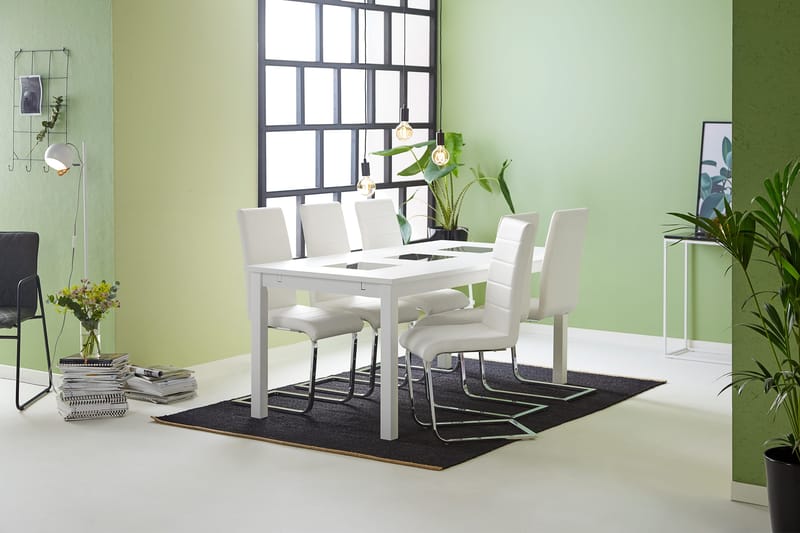 Jasmin Matgrupp med 6 st Cibus Stolar - Vit/PU/Krom - Möbler - Bord & matgrupper - Matgrupper