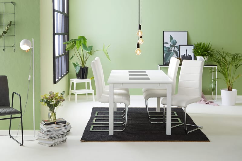 Jasmin Matgrupp med 6 st Cibus Stolar - Vit/PU/Krom - Möbler - Bord & matgrupper - Matgrupper