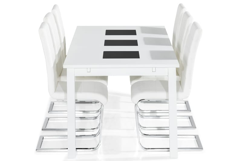 Jasmin Matgrupp med 6 st Cibus Stolar - Vit/PU/Krom - Möbler - Bord & matgrupper - Matgrupper