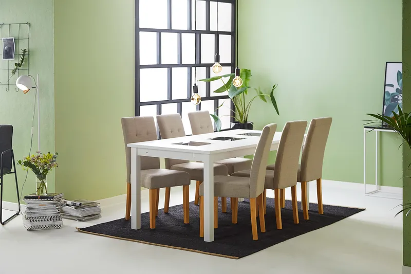 Jasmin Matgrupp med 6 st Viktor Matstol - Vit/Beige/Ek - Möbler - Bord & matgrupper - Matgrupper