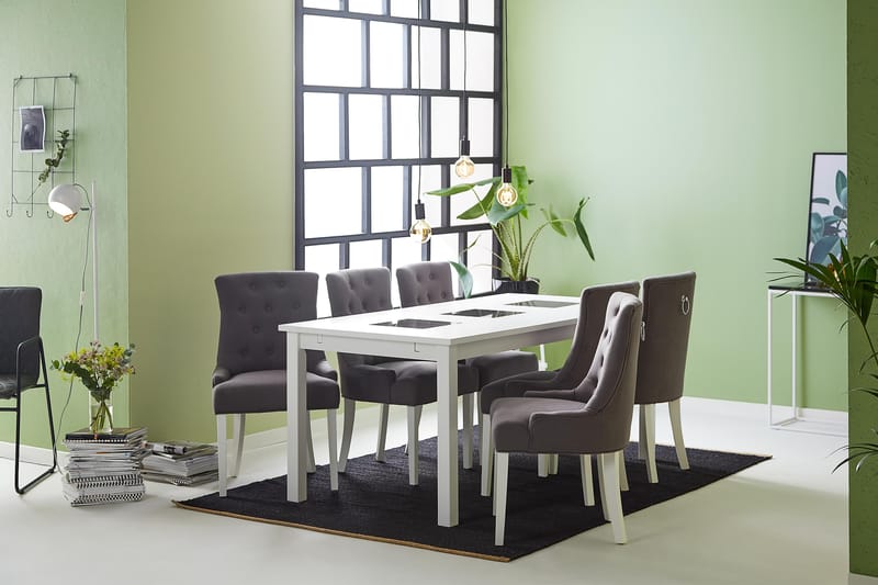 Jasmin Matgrupp med 6 st Viktoria Fåtöljer - Vit/Grå - Möbler - Bord & matgrupper - Matgrupper