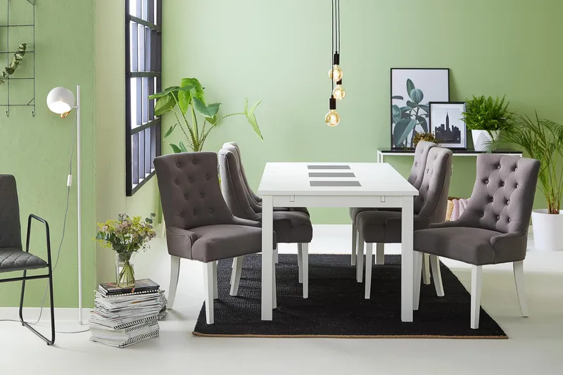 Jasmin Matgrupp med 6 st Viktoria Fåtöljer - Vit/Grå - Möbler - Bord & matgrupper - Matgrupper