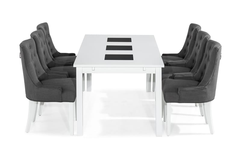 Jasmin Matgrupp med 6 st Viktoria Fåtöljer - Vit/Grå - Möbler - Bord & matgrupper - Matgrupper