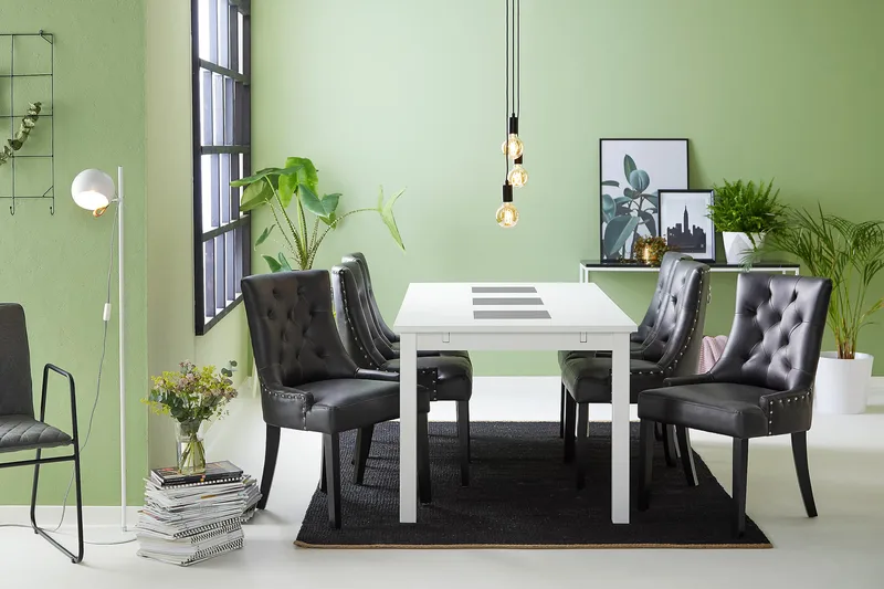 Jasmin Matgrupp med 6 Tuva Fåtölj - Vit/Svart PU - Möbler - Bord & matgrupper - Matgrupper