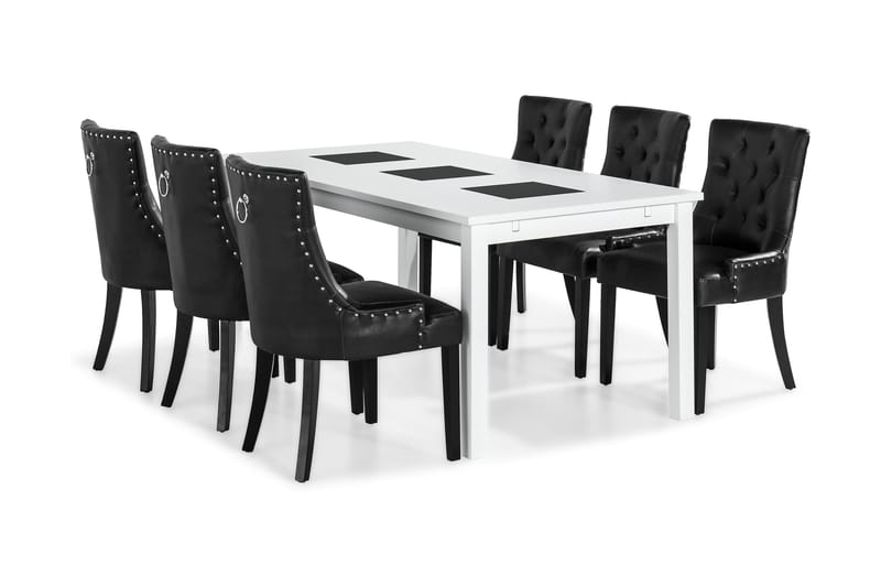 Jasmin Matgrupp med 6 Tuva Fåtölj - Vit/Svart PU - Möbler - Bord & matgrupper - Matgrupper