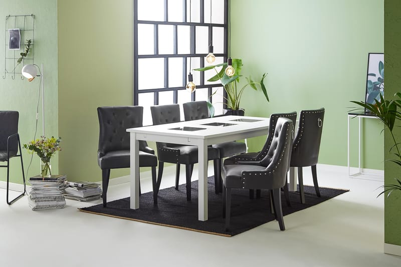 Jasmin Matgrupp med 6 Tuva Fåtölj - Vit/Svart PU - Möbler - Bord & matgrupper - Matgrupper