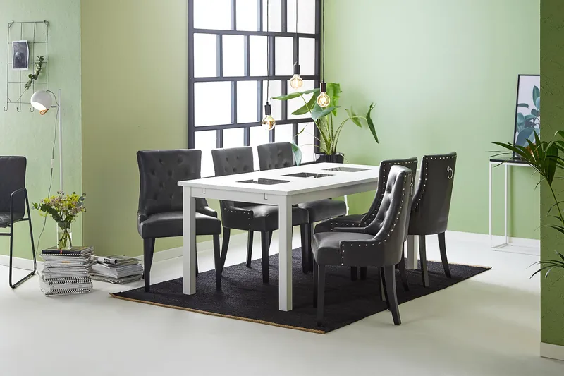 Jasmin Matgrupp med 6 Tuva Fåtölj - Vit/Svart PU - Möbler - Bord & matgrupper - Matgrupper