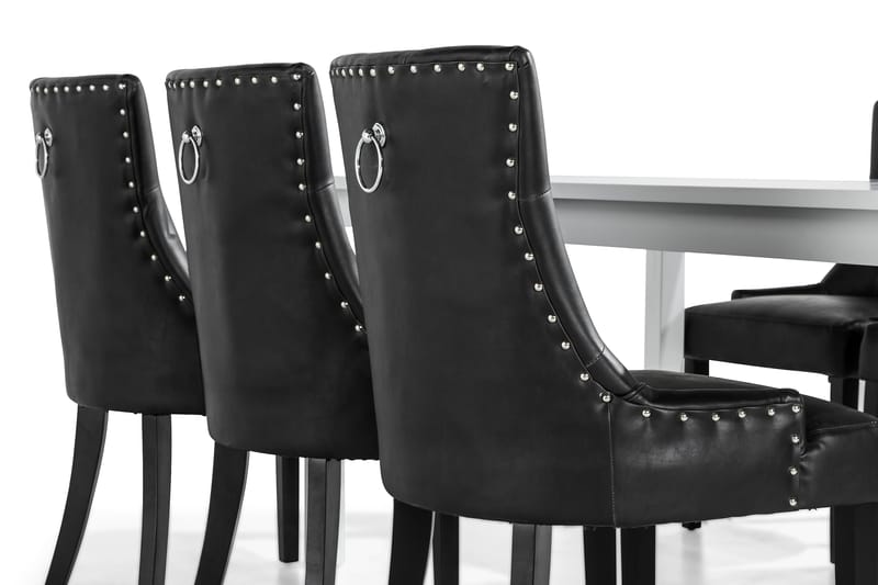 Jasmin Matgrupp med 6 Tuva Fåtölj - Vit/Svart PU - Möbler - Bord & matgrupper - Matgrupper