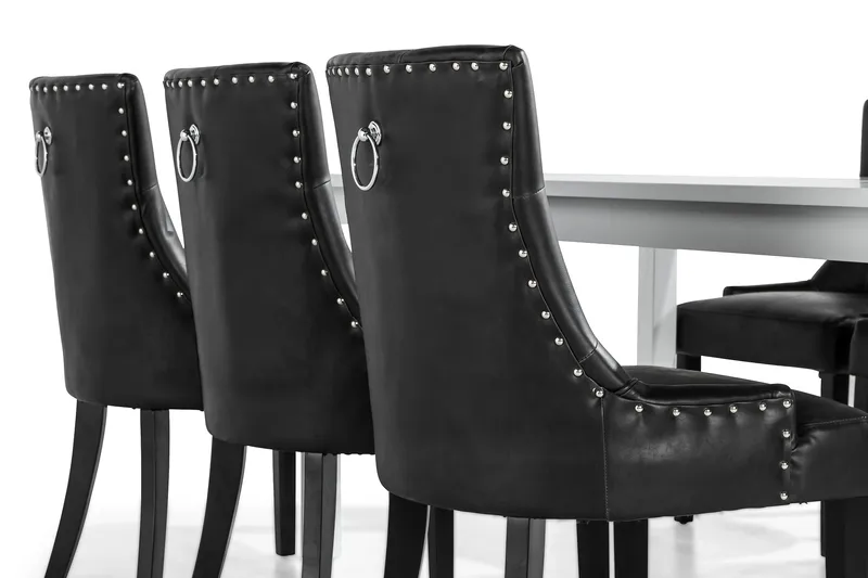 Jasmin Matgrupp med 6 Tuva Fåtölj - Vit/Svart PU - Möbler - Bord & matgrupper - Matgrupper