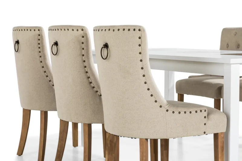 Jasmin Matgrupp Vit med 6 st Viktoria Fåtöljer - Beige/Vintageben - Möbler - Bord & matgrupper - Matgrupper
