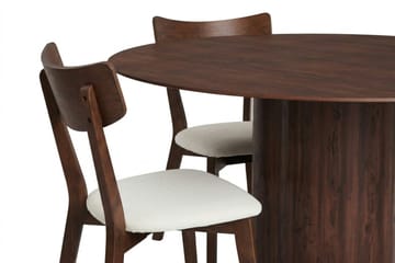 Juno Matgrupp 150 cm runt i Valnöt med 6 Amelia Matstolar med Dyna - Valnöt/Beige - Möbler - Bord & matgrupper - Matgrupper