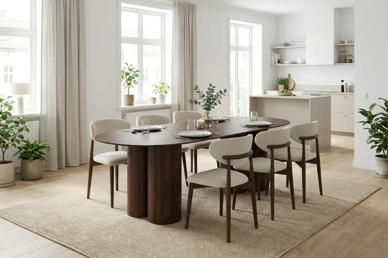 Juno Matgrupp rektangulärt 220 cm Valnöt med 6 Molly Matstolar - Valnöt - Möbler - Bord & matgrupper - Matgrupper